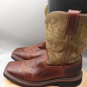 Justin Boots Mens 8.5D Leather Work Boots Square Toe WK4687 Flaws